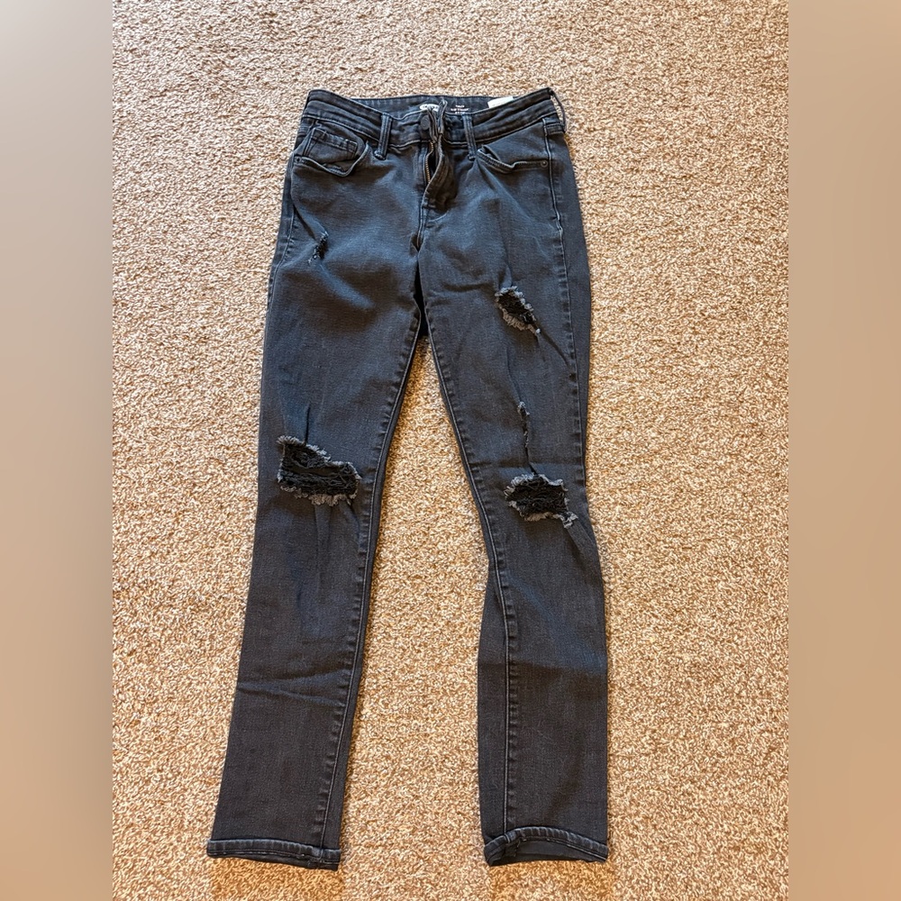 Women's old navy Distressed Black skinny Jeans, slim straight mid rise size 0